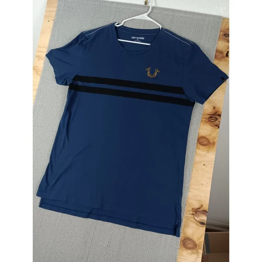 True Religion Broshoe Tee Mens 2XL Blue Horseshoe‎ Street Crew Neck 02 Slim Tall